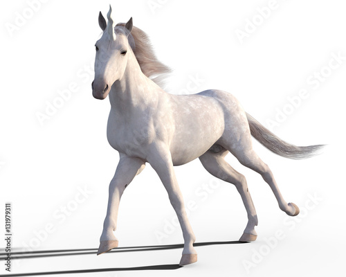 3d render of white stunning unicorn horse isolated on white background