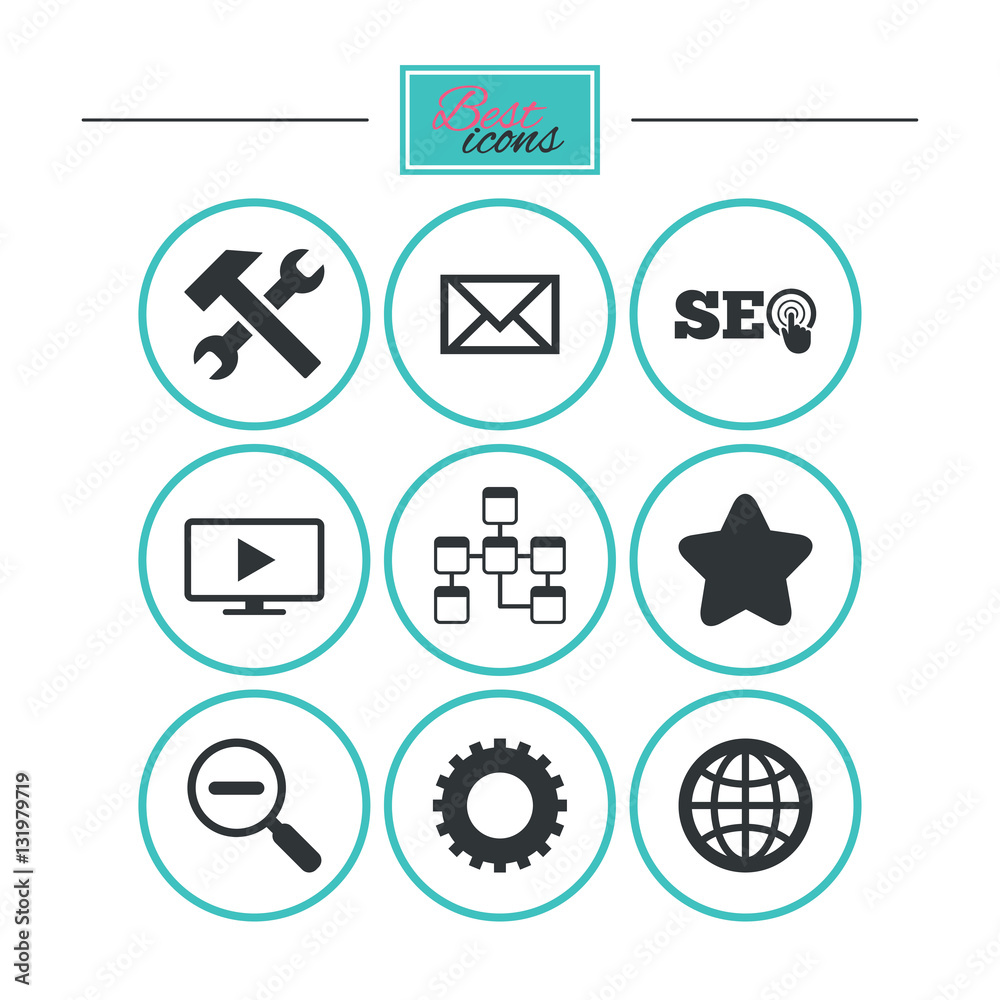 Internet, seo icons. Repair, database and star. Internet, seo icons. Repair, database and star.
