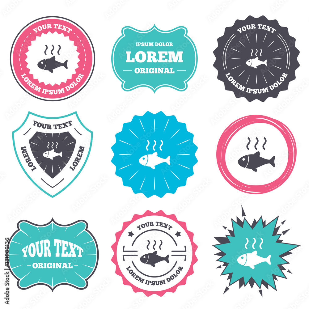 Obraz premium Fish hot sign icon. Cook or fry fish symbol.