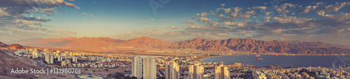 Aerial panoramic view on Eilat (Israel) and Aqaba (Jordan)