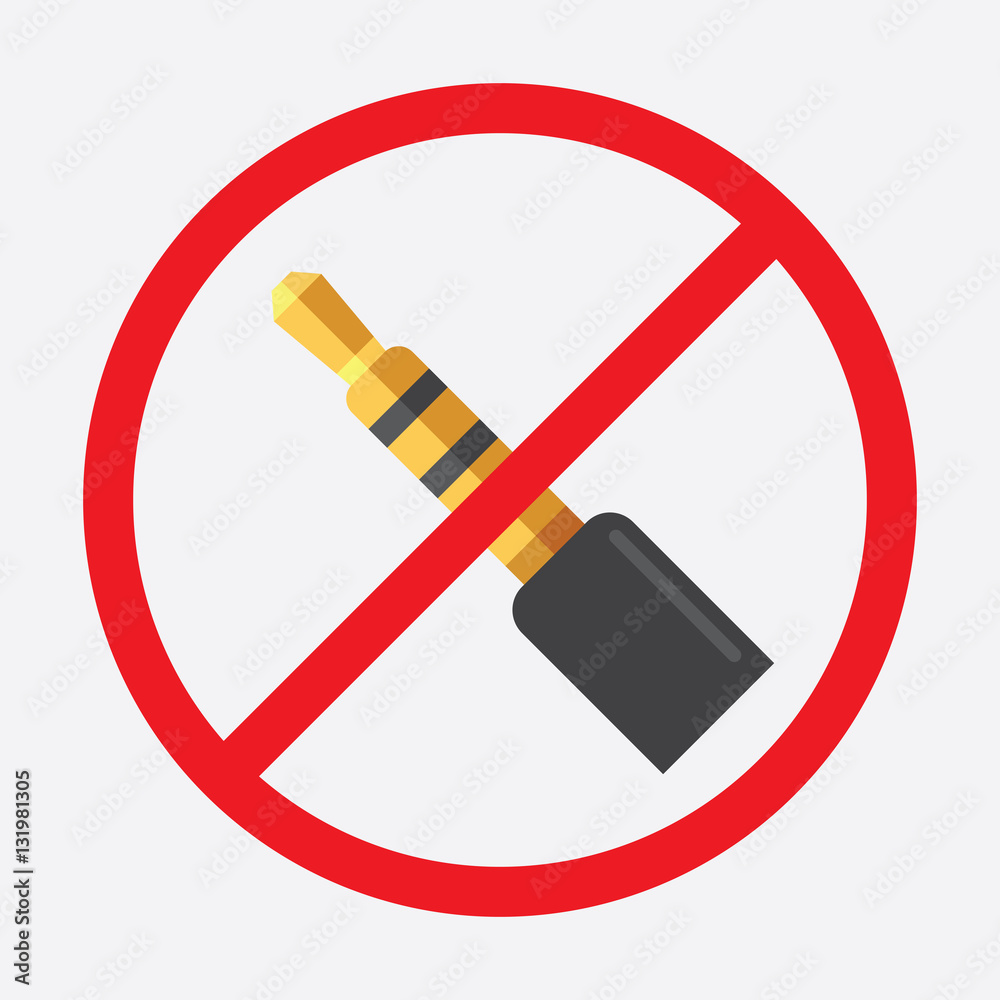 Audio jack 3.5mm in ban sign. Icon vector illustration. Audio jack 3.5mm in ban sign. Icon vector illustration.