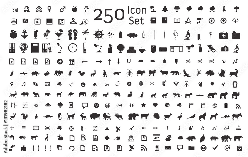 Naklejka premium Set of 250 animal,business,internet icons