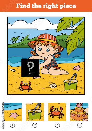 Find the right piece, game for children. Little girl