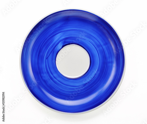 Hand painted blue plate isolated on white background