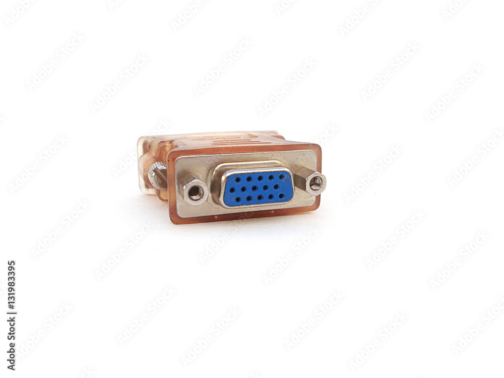 Computer parts. On a white background the computer adapter. The adapter for the monitor. Computer parts. On a white background the computer adapter. The adapter for the monitor.