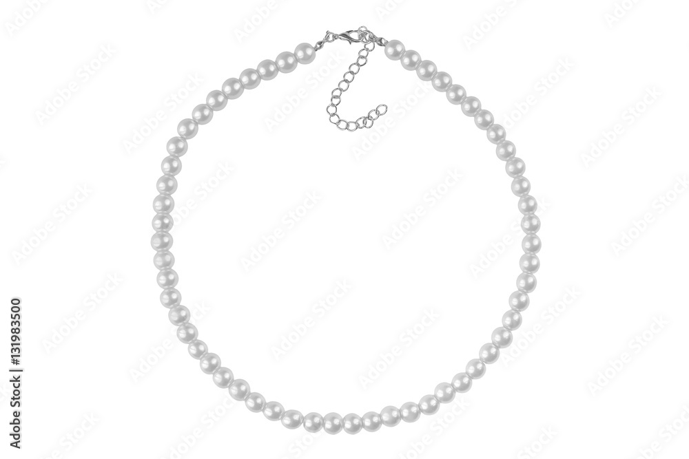 Silvery big elegant necklace made of medium-sized round beads like pearls, fashion item isolated on white background, clipping path included Silvery big elegant necklace made of medium-sized round beads like pearls, fashion item isolated on white background, clipping path included