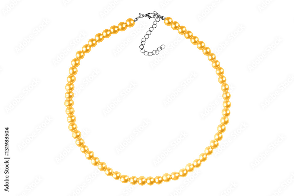 Yellow big elegant necklace made of medium-sized round beads like pearls, fashion item isolated on white background, clipping path included Yellow big elegant necklace made of medium-sized round beads like pearls, fashion item isolated on white background, clipping path included