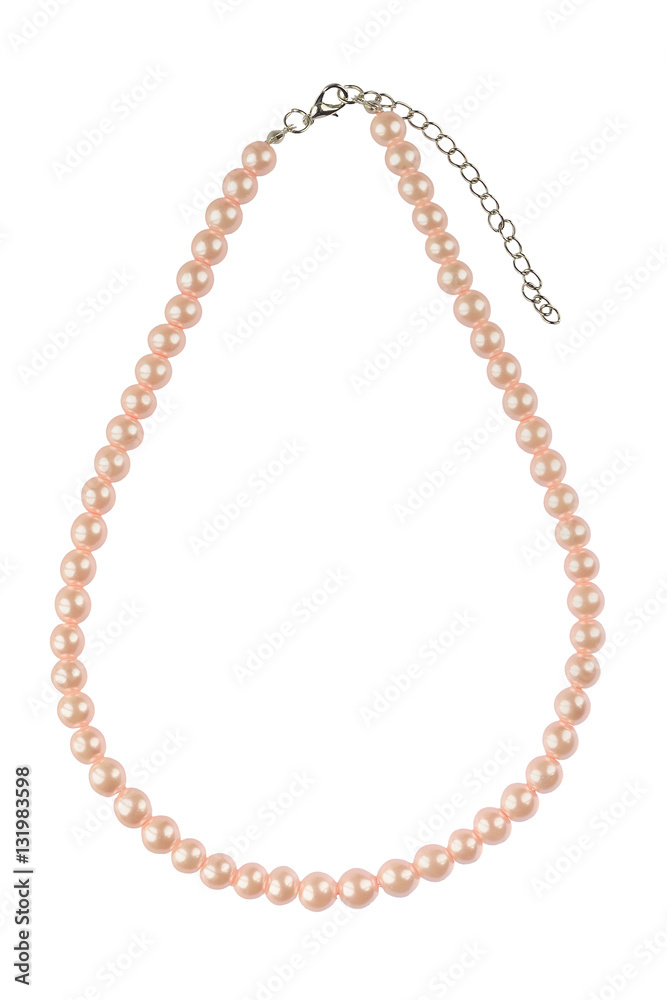 Pale pink big elegant necklace made of medium-sized round beads like pearls, fashion item isolated on white background, clipping path included Pale pink big elegant necklace made of medium-sized round beads like pearls, fashion item isolated on white background, clipping path included