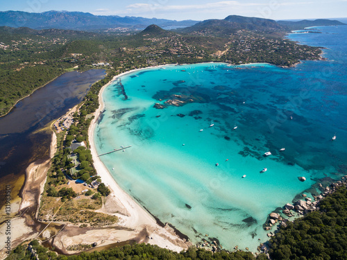 Aerial view of Santa Giulia beach in Corsica Island in France