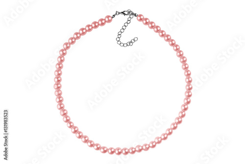 Pale pink big elegant necklace made of medium-sized round beads like pearls, fashion item isolated on white background, clipping path included