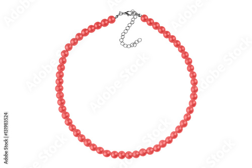 Crimson red big elegant necklace made of medium-sized round beads, isolated on white background, clipping path included