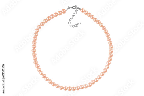 Beige big elegant necklace made of medium-sized round beads, isolated on white background, clipping path included