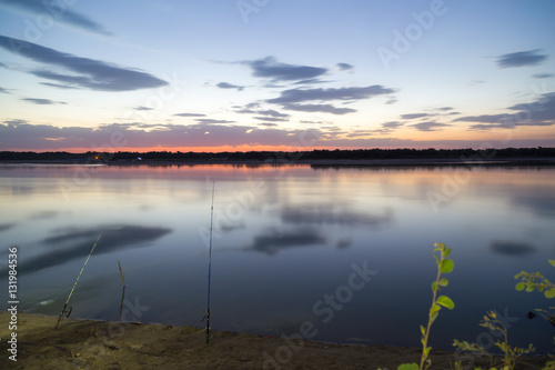 a beautiful sunset on the lake