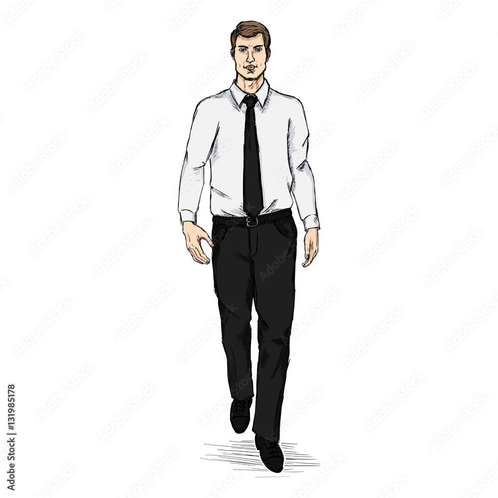 Vector Sketch Men Model in Shirt and Tie. Business dress code