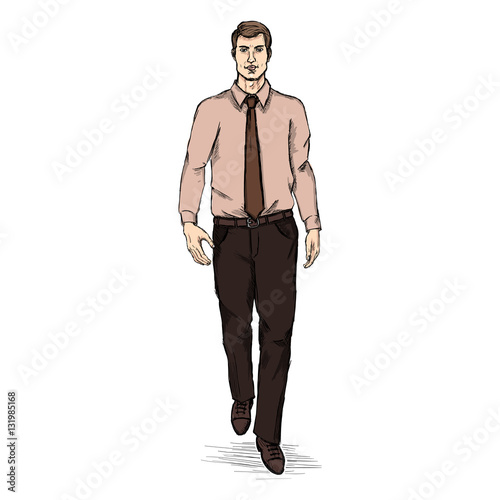 Vector Sketch Men Model in Shirt and Tie. Business dress code © nikiteev