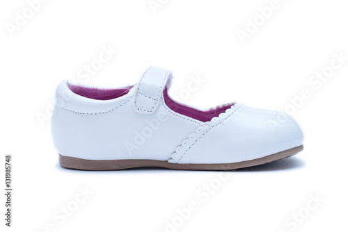 White female shoes. Kids footwear isolated on white background.