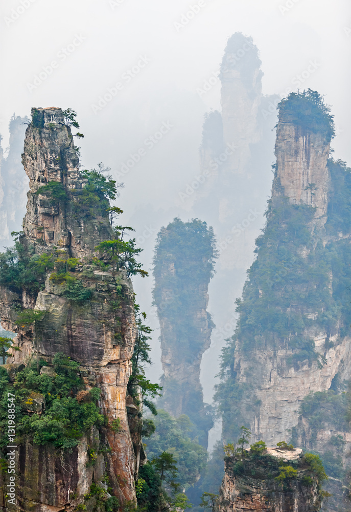 Single stone column mountain (Avatar rocks). Zhangjiajie National Forest Park was officially recognized as a UNESCO World Heritage Site - China