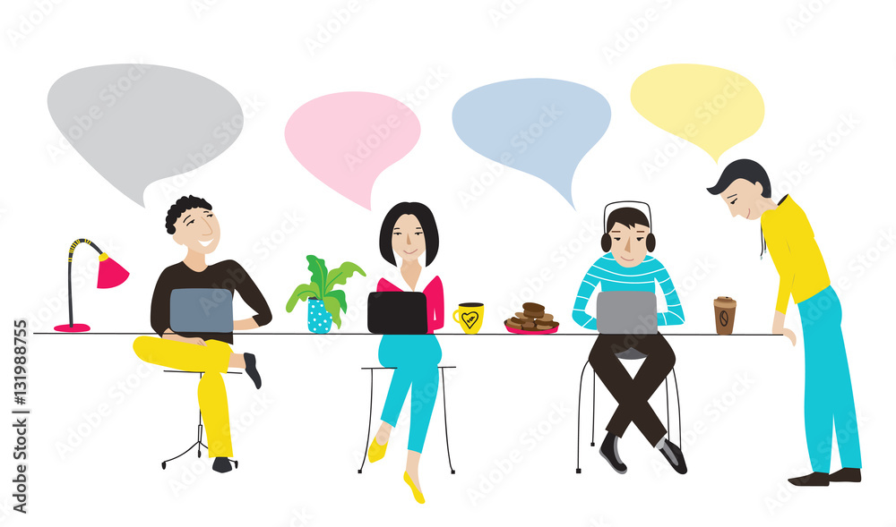 Fototapeta premium People working together with speech bubbles vector