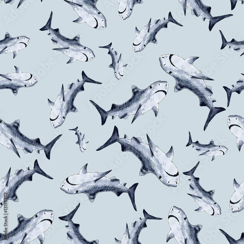 Elegant seamless pattern with abstract shark symbols, design ele