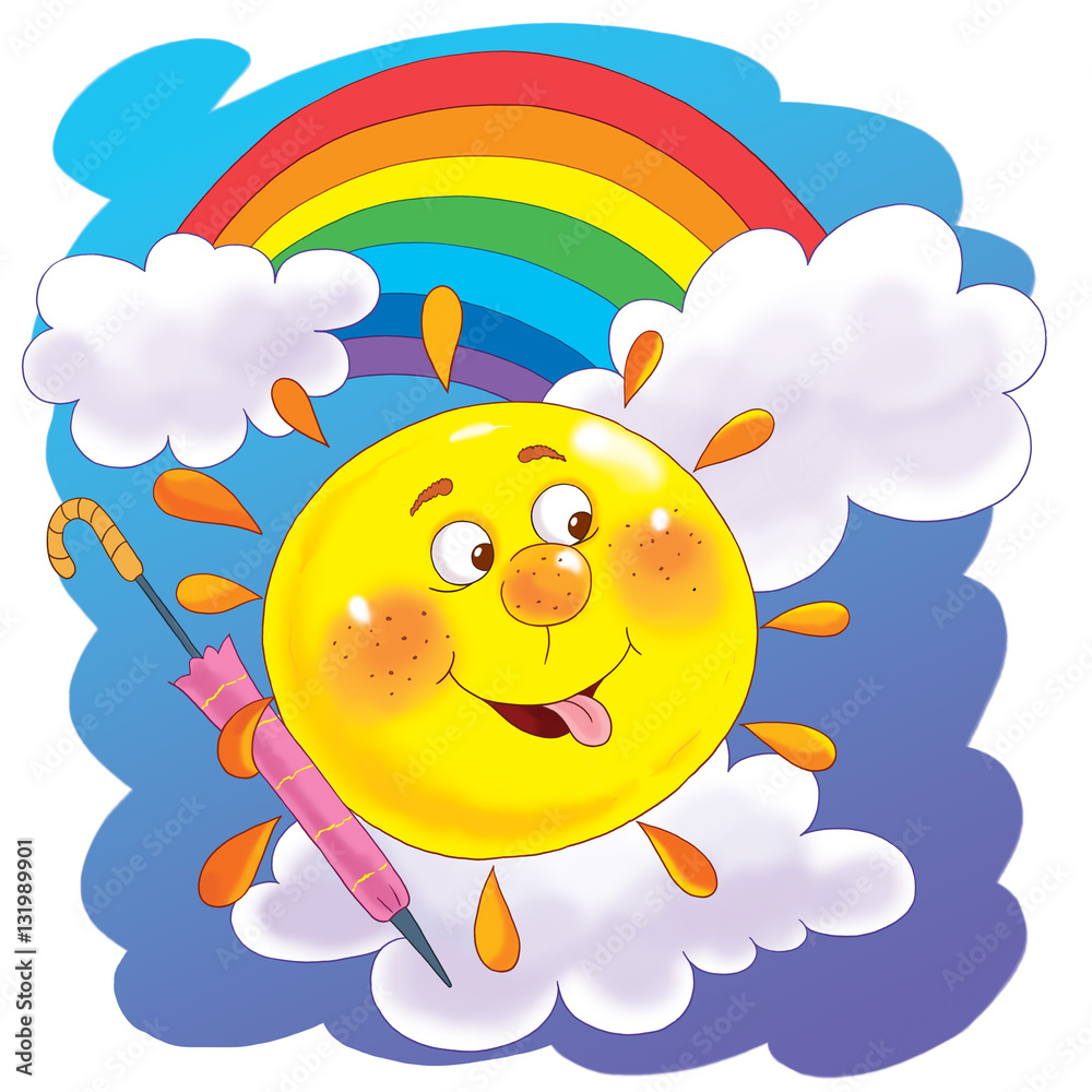 Naklejka premium Illustration of cute smiling sun. Coloring page. Funny cartoon character.