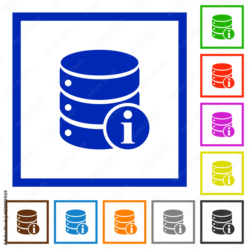 Database info flat framed icons Database info flat framed icons