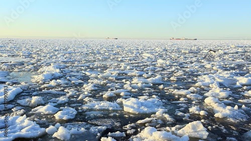 arctic frozen sea melting in the end of winter