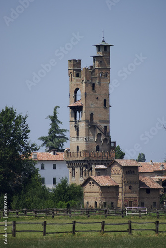 Medieval castle in the plains near Tortona, Italy.