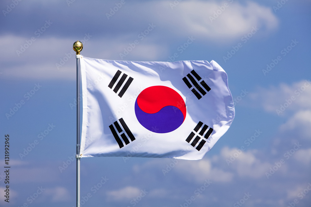 Flag of South Korea with clouds