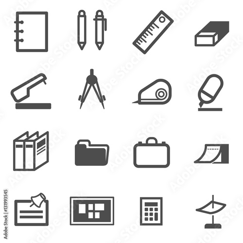 office school class object icon set vector
