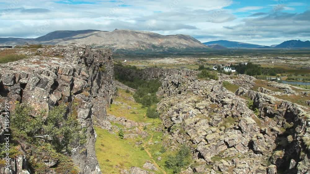 Thingvellir National Park Canyon in Iceland. It lies in a rift valley that marks the crest of the Mid-Atlantic Ridge and the boundary between the North American and Eurasian tectonic plates. Thingvellir National Park Canyon in Iceland. It lies in a rift valley that marks the crest of the Mid-Atlantic Ridge and the boundary between the North American and Eurasian tectonic plates.