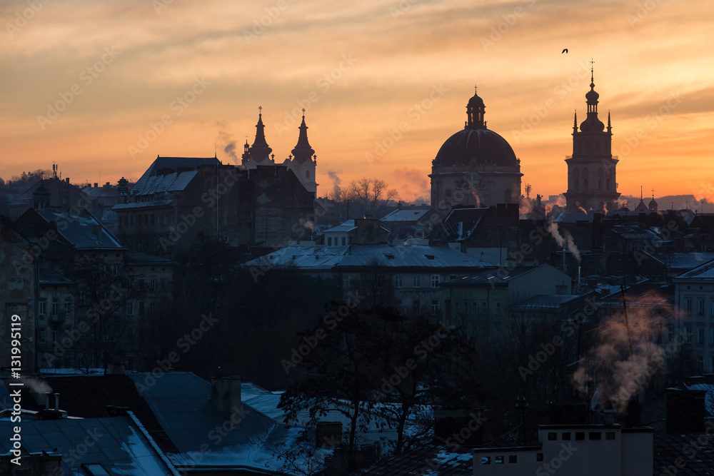 Fototapeta premium Evening city. Lviv, Ukraine.