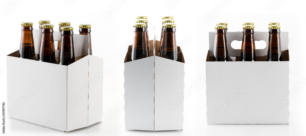 Six bottles of beer in cardboard carrier Six bottles of beer in cardboard carrier