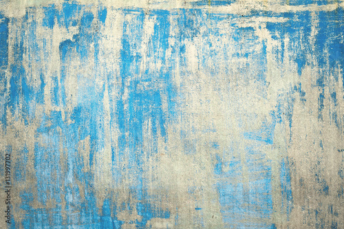 Old Damaged Cracked Paint Wall, Grunge Background, blue color