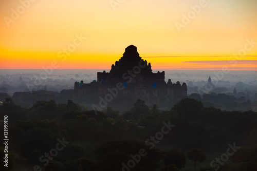 Beautiful scenery during sunrise sunset at the pagoda of Bagan, Myanmar