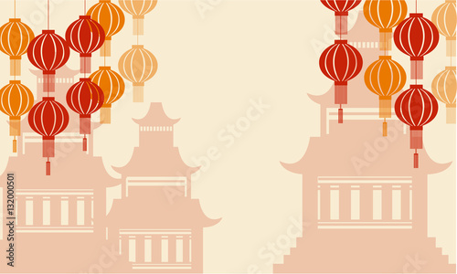 Background of pavilion and lanterns