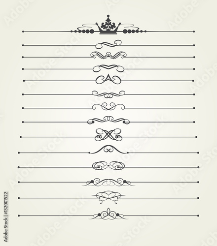 Calligraphic dividers for decorating pages. Vector set