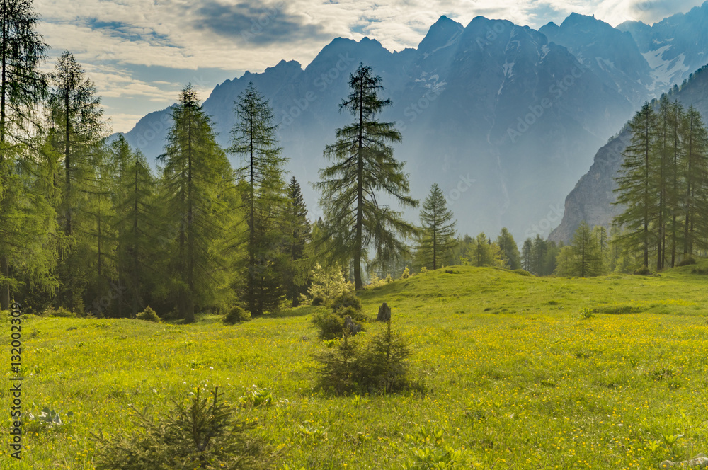 panorama of the Julian Alps, Slovenia, around the mountain pass