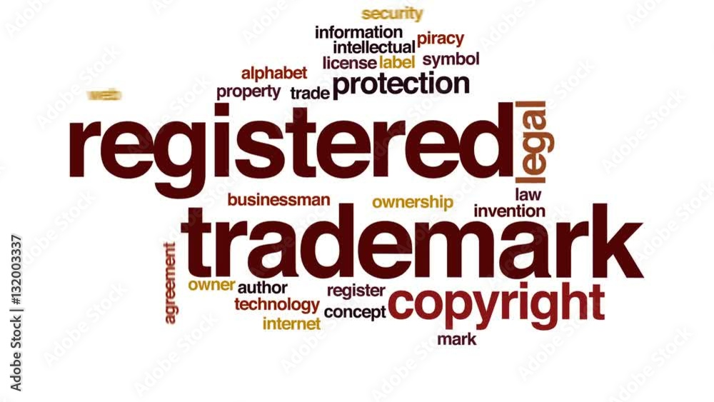 Registered trademark animated word cloud, text design animation.
