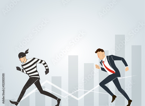 vector illustration of a businessman catching the thief 