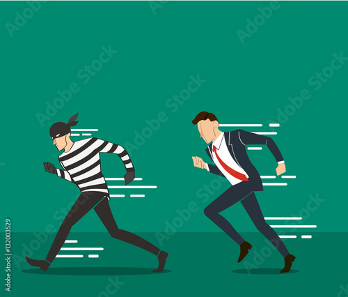 vector illustration of a businessman catching the thief and the code of hacker background