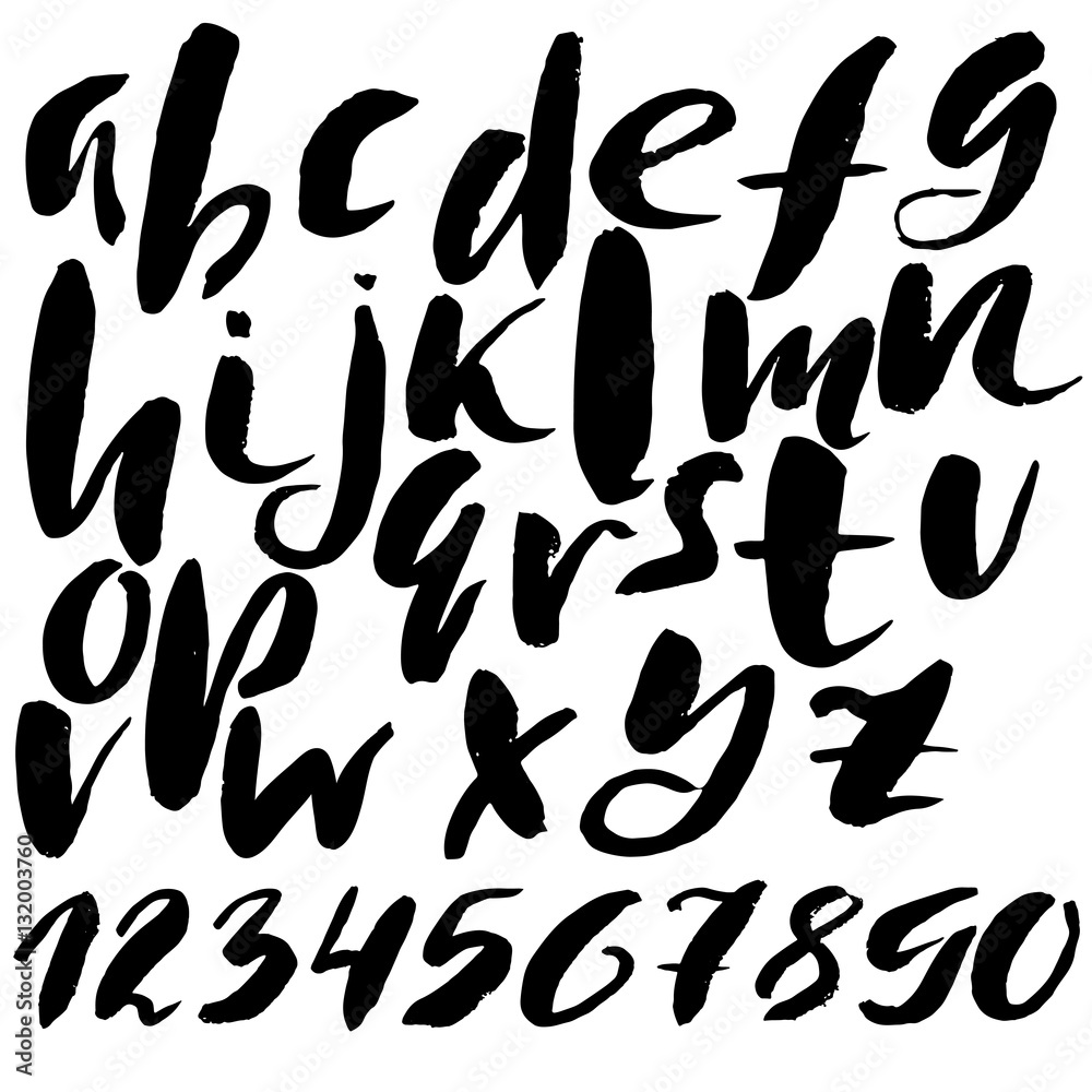 Hand drawn font made by dry brush strokes. Grunge style alphabet