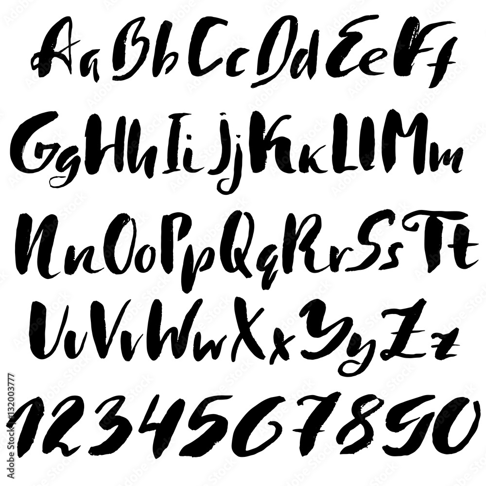 Hand drawn font made by dry brush strokes. Grunge style alphabet