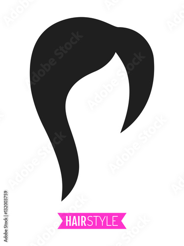 Black, flat silhouette hairstyle on white background. Icon hair.