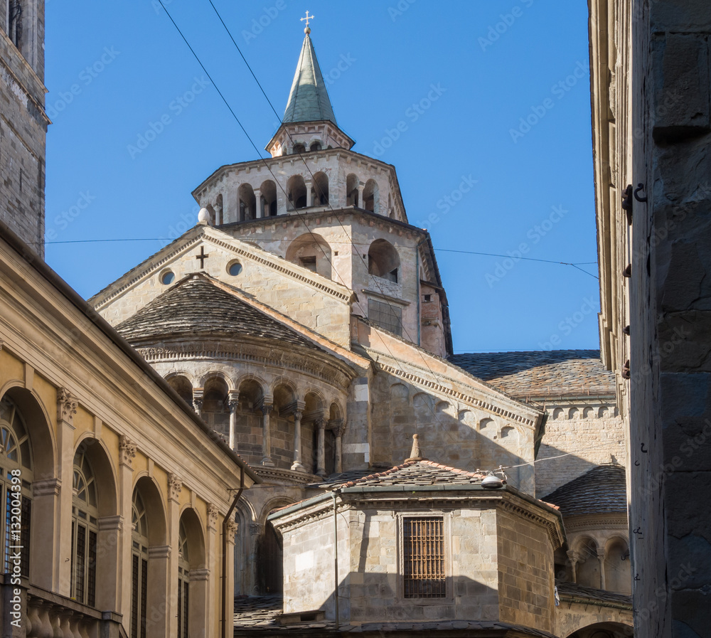 Obraz premium Bergamo - Old city (Citta Alta). One of the beautiful city in Italy. Lombardia. The bell tower and the dome of the Cathedral called Santa Maria Maggiore, north wing