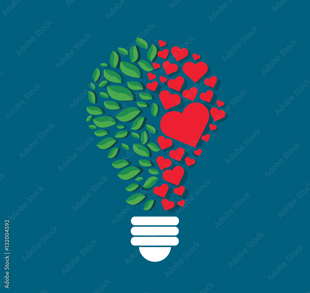 green leafs and hearts in light bulb shape , eco concept , thinking symbol , World Environment Day green leafs and hearts in light bulb shape , eco concept , thinking symbol , World Environment Day