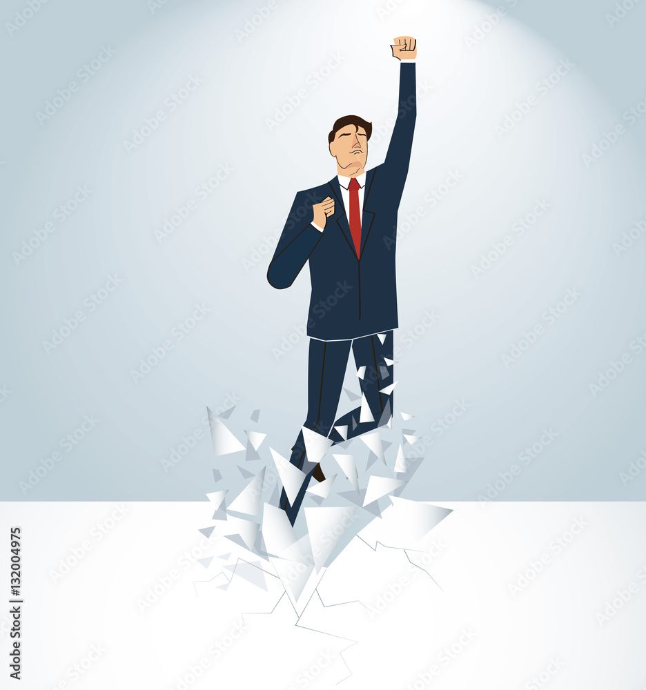 Businessman Breaking the wall to success. Business concept illustration. 