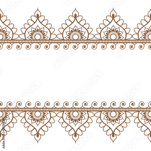 Pattern brown border elements in Indian mehndi style for tattoo or card isolated