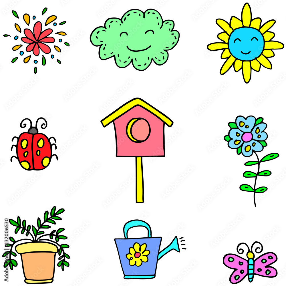 Spring Time Objects Doodle of object spring set Stock Vector | Adobe Stock