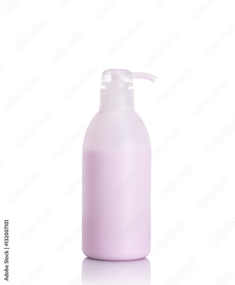 Blank white pump plastic bottle used for shampoo or soap. Studio Blank white pump plastic bottle used for shampoo or soap. Studio