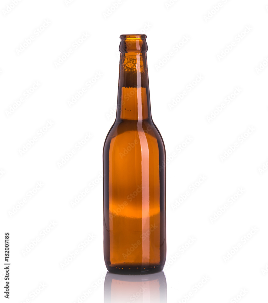 Bottle of beer without cap. Studio shot isolated on white